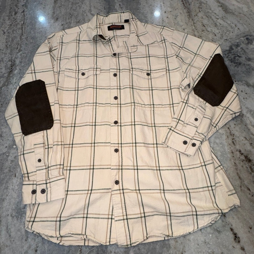 Ridgecut Toughwear Men's Large Plaid Cotton Elbow Pads Button Down Long Sleeve
